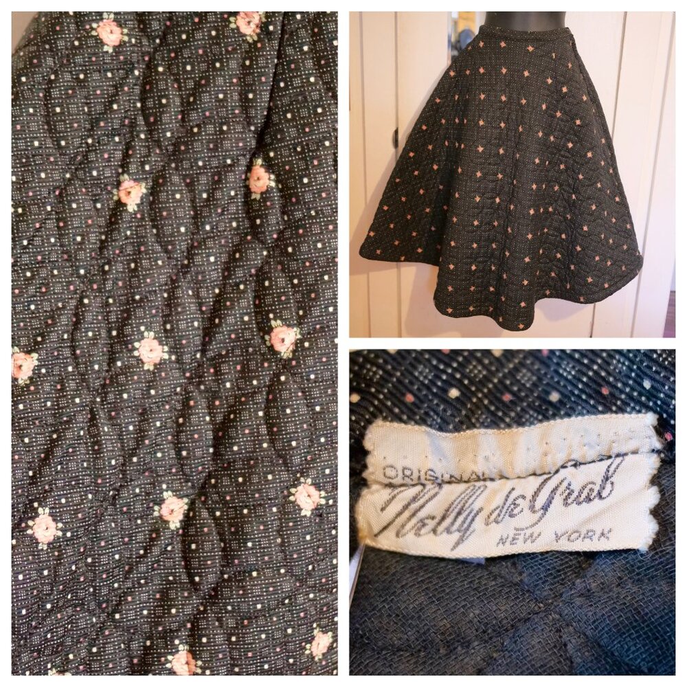 Vintage Nelly de Grab New York 50s Floral QUILTED Circle Skirt Swing Rockabilly